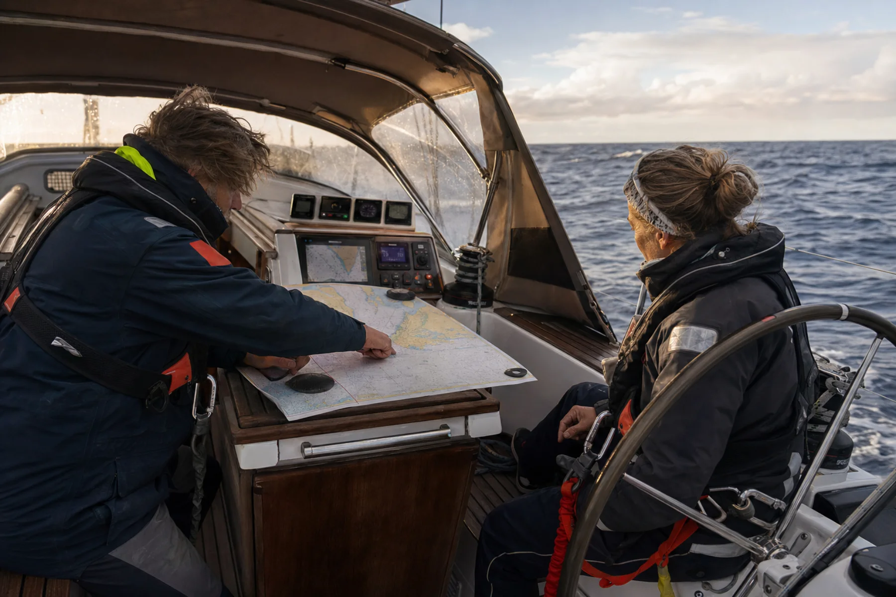 Skipper and owner reviewing the passage plan